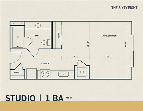 Floor plan for studio, 1 bath, 465 sqft